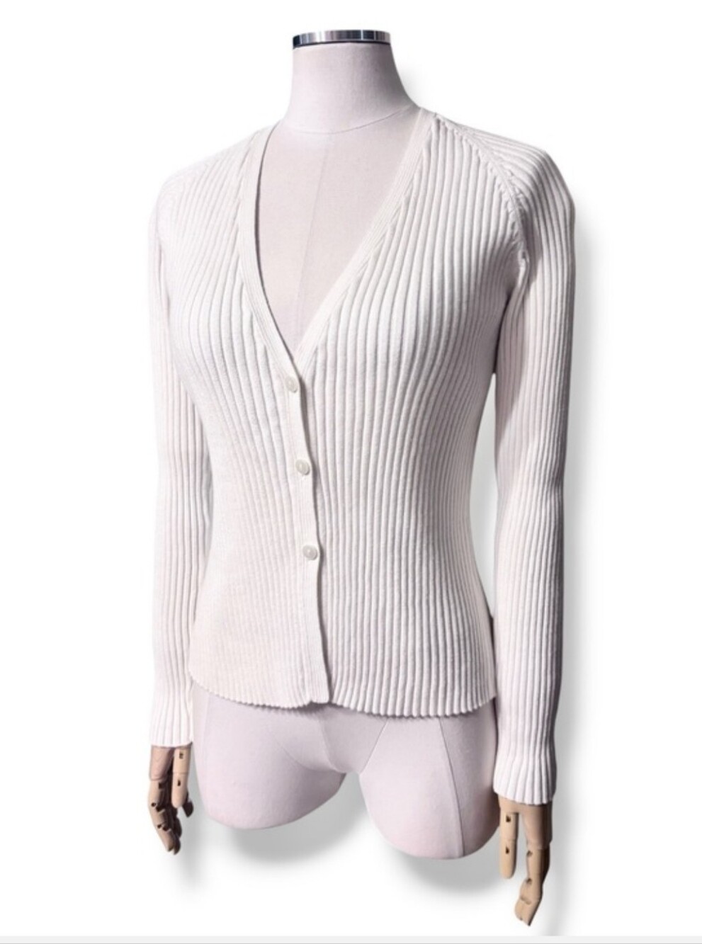GAP White Ribbed Cotton V-Neck Cardigan Size Small VINTAGE Y2K